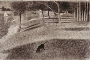 Studera för söndagseftermiddagen på ön La Grande Jatte, ca 1884 (conte krita på papper) av Georges Seurat